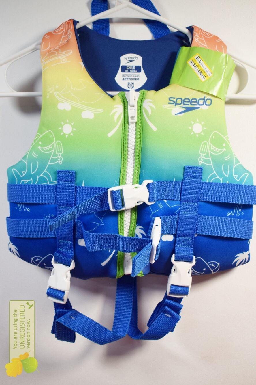 Speedo Rainbow Shark Kids' Life Jacket Vest 33-55lbs Blue 091117221